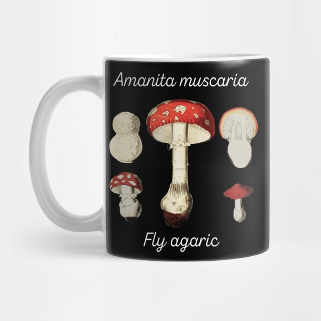 Fly Agaric - white on black by Four Season Foraging